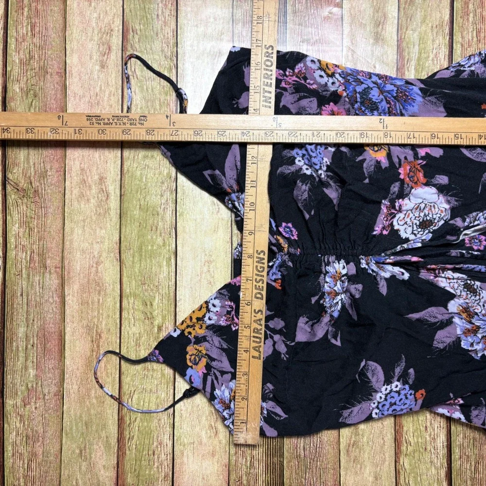 Free People Happy Heart Floral Smocked Mini Dress Black Purple Size Large L